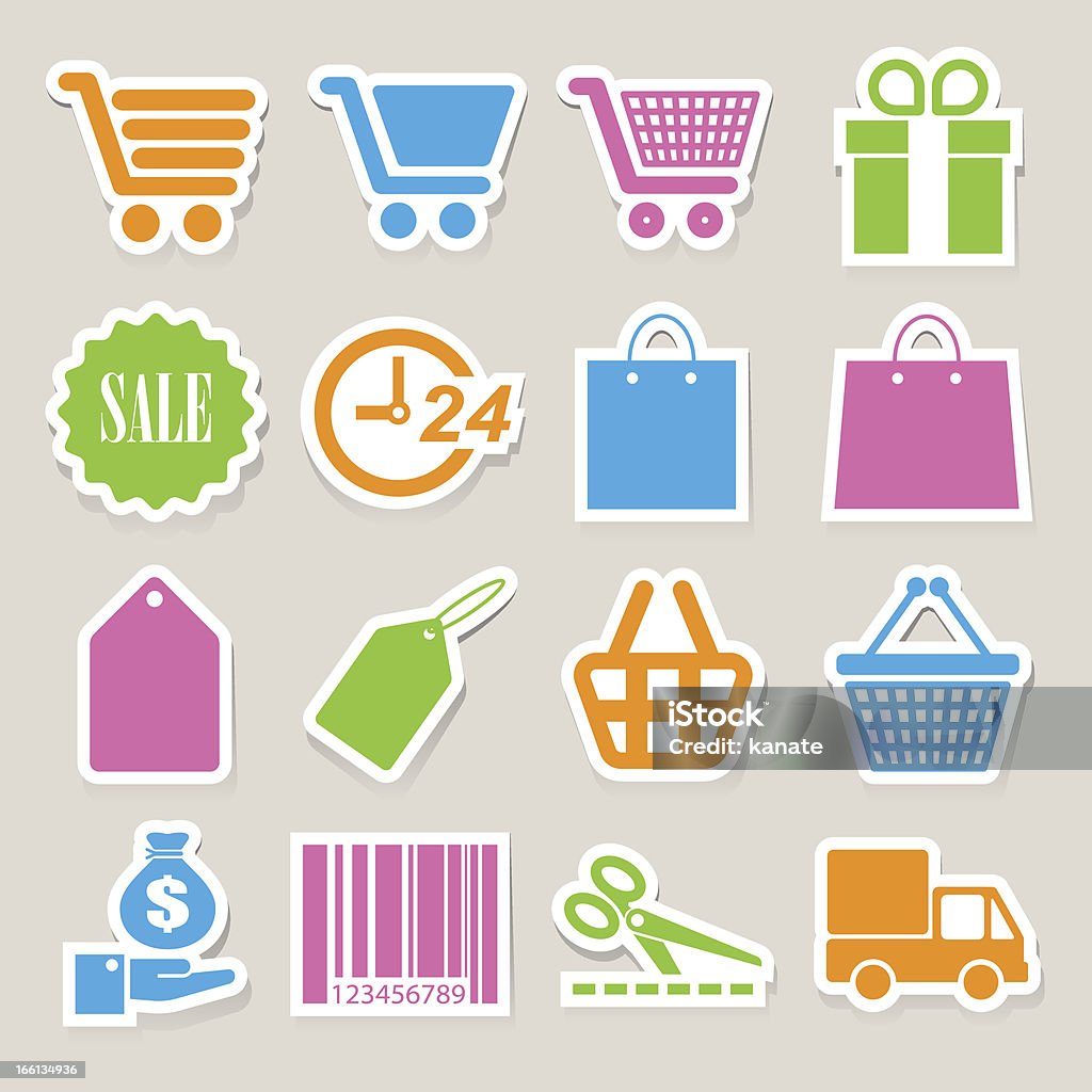 Shopping autocollant icônes set. - clipart vectoriel de 24 Hrs - Petite phrase libre de droits