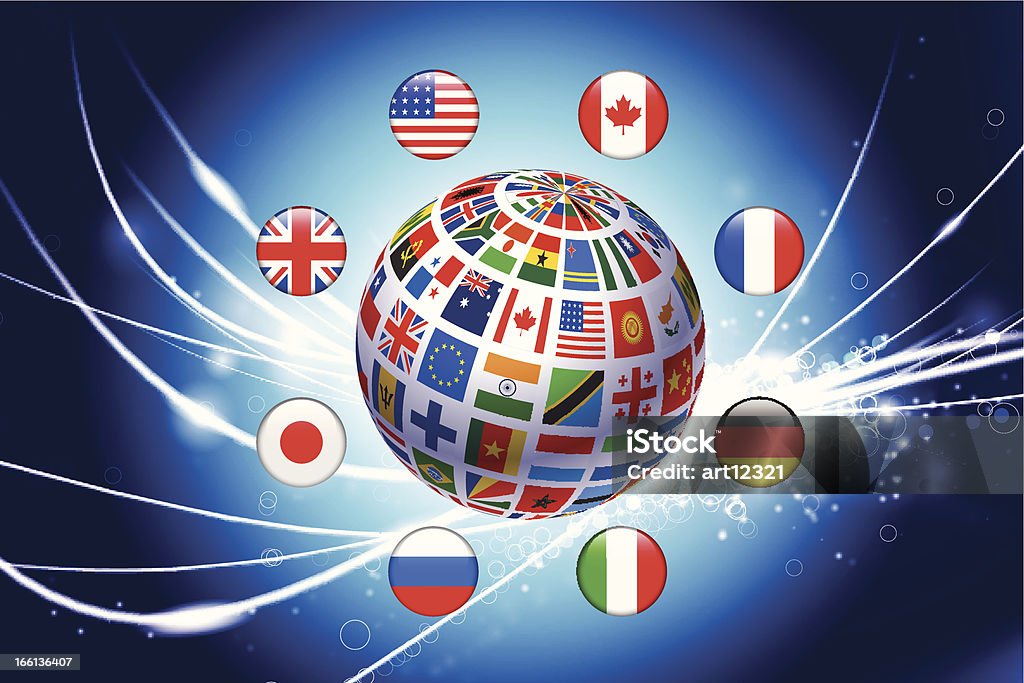 Flag Globe with Buttons on Abstract Fiber Optic Background Abstract stock vector