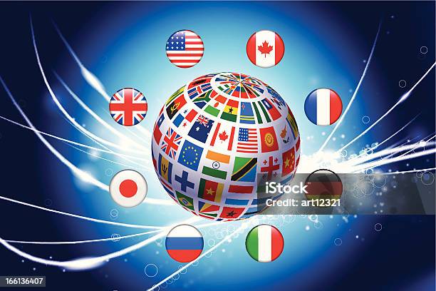 Flag Globe With Buttons On Abstract Fiber Optic Background Stock Illustration - Download Image Now