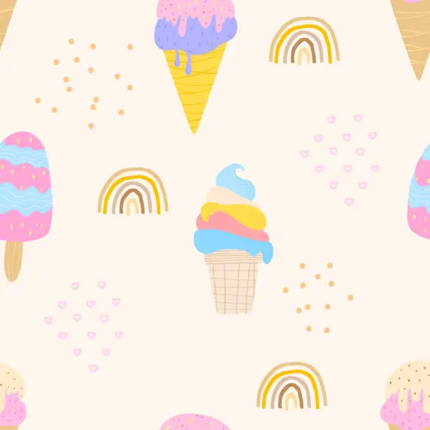 Vector illustration of Ice cream seamless pattern. Vector background for design, textile, fabric, baby clothes