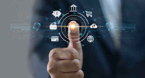 istock Futuristic digital processing of biometric identification fingerprint scanner for access personal financial data. surveillance and security scanning of digital programs cyber futuristic applications 1661366323