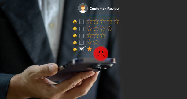 istock Customer Experience dissatisfied Concept, Unhappy Businessman Client with Sadness Emotion Face on smartphone screen, Bad review, bad service dislike bad quality, low rating, social media not good 1661366329