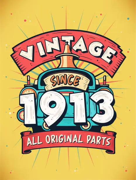 Vector illustration of Vintage Since 1913, Born in 1913 Vintage Birthday Celebration.