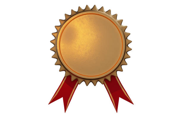 3D Illustration, Golden seal with ribbons isolated on white background. space for text
