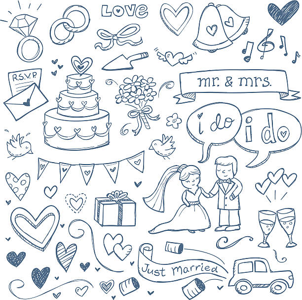 Wedding Doodles Wedding illustrations drawn in a doodled style. diamond ring clipart stock illustrations