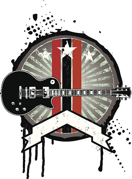 ilustrações de stock, clip art, desenhos animados e ícones de escudo de música grunge com guitarra e banner - accords