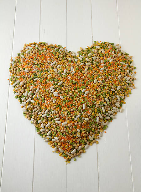 豆とパルスのハート形にホワイトの木 - variation bean beige cannellini bean ストックフォトと画像