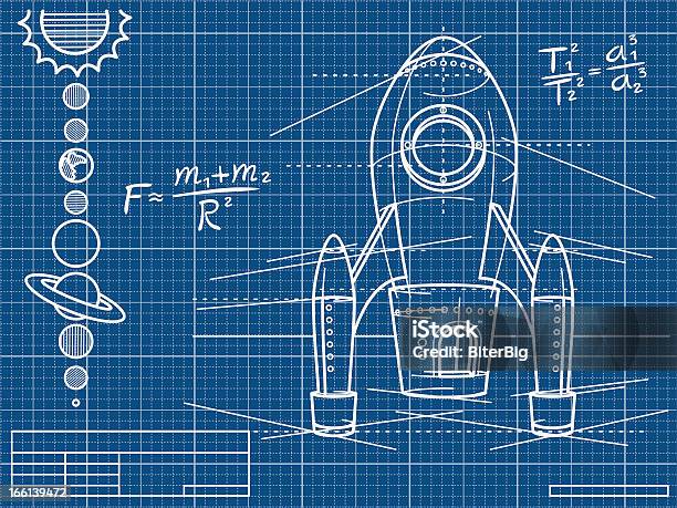 Blueprint With Rocket Ship And Planets Stock Illustration - Download Image Now - Rocketship, Blueprint, Plan - Document