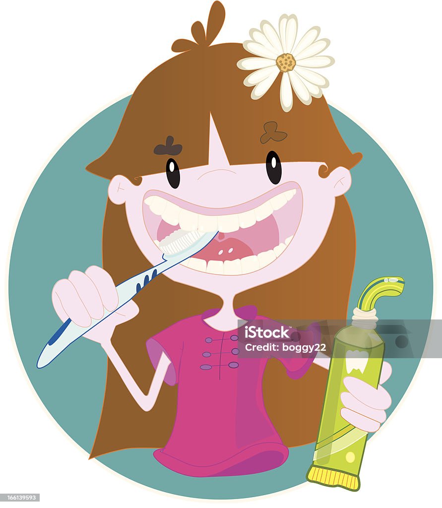 Little girl lavarse los dientes - arte vectorial de Agarrar libre de derechos