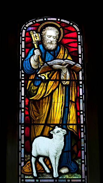 This ancient stained glass window shows the Bible stories
