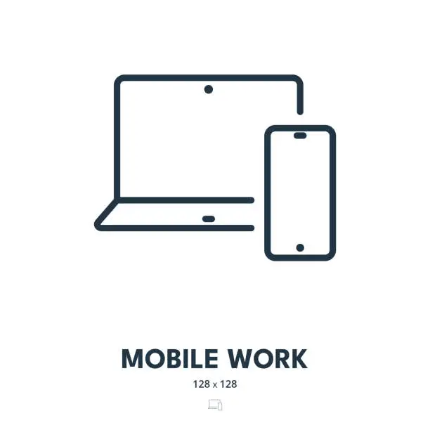 Vector illustration of Mobile Work Icon. Freelance, Remote, Distant. Editable Stroke. Simple Vector Icon