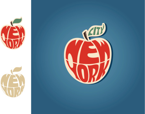 Illustration of New York City emblem in shape of apple.