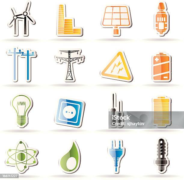 Elektrizität Kraft Und Energiesymbole Stock Vektor Art und mehr Bilder von Abstrakt - Abstrakt, Atomkraftwerk, Batterie
