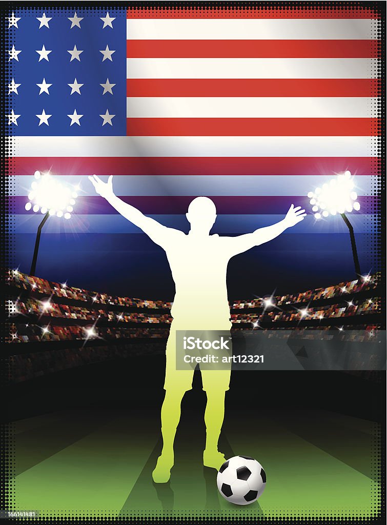 Estados Unidos, Jogador de futebol no estádio de fundo - Royalty-free Braços abertos arte vetorial