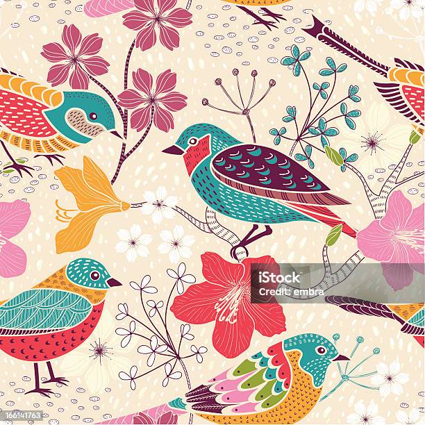 Seamless Floral Pattern With Birds Stock Illustration - Download Image Now - Abstract, Animal Markings, Backgrounds