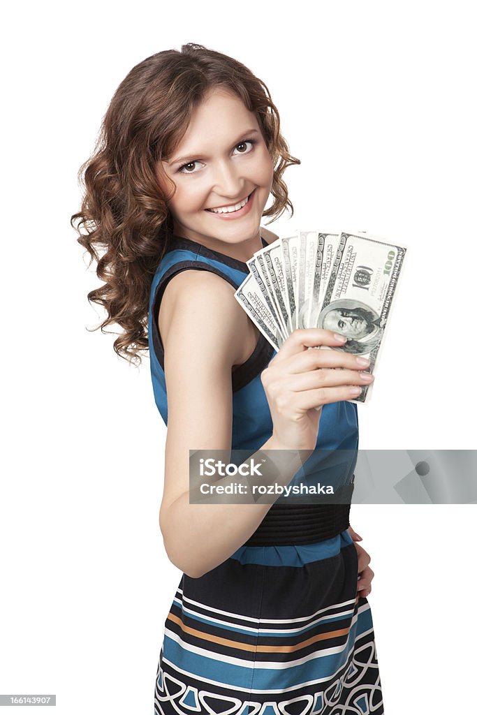 Mulher segurando um leque de notas de dólares - Royalty-free Adulto Foto de stock