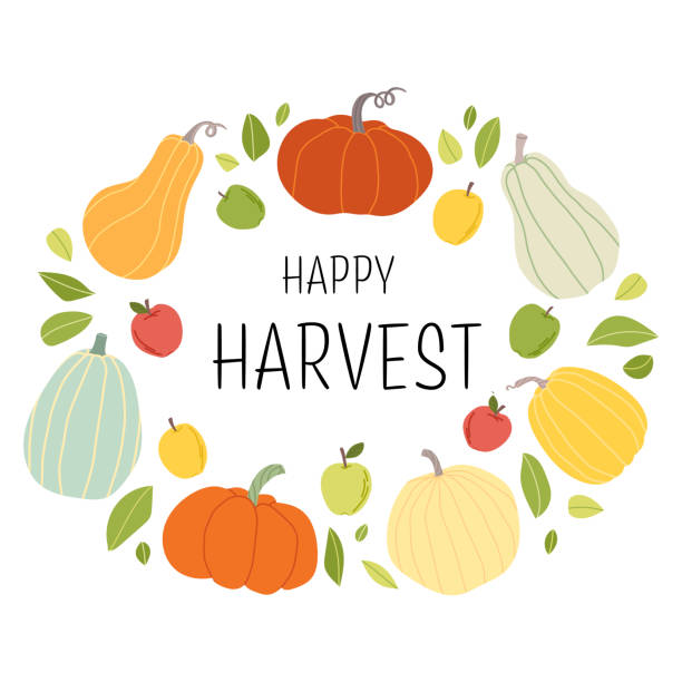 istock Happy Harvest frame. Lettering with apple, pumpkin and leaves isoleted on white background. Vector harvest, autumn design element for poster, banner,  print, badge. 1661439991