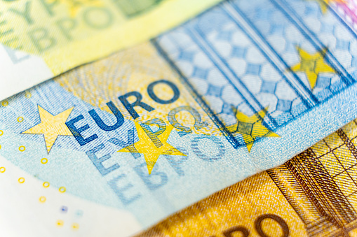 Nahaufnahme von Euro Banknoten