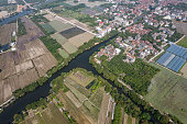 Aerial view of rivers and rural farmland