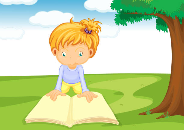 ilustrações de stock, clip art, desenhos animados e ícones de menina ler livro - conutryside