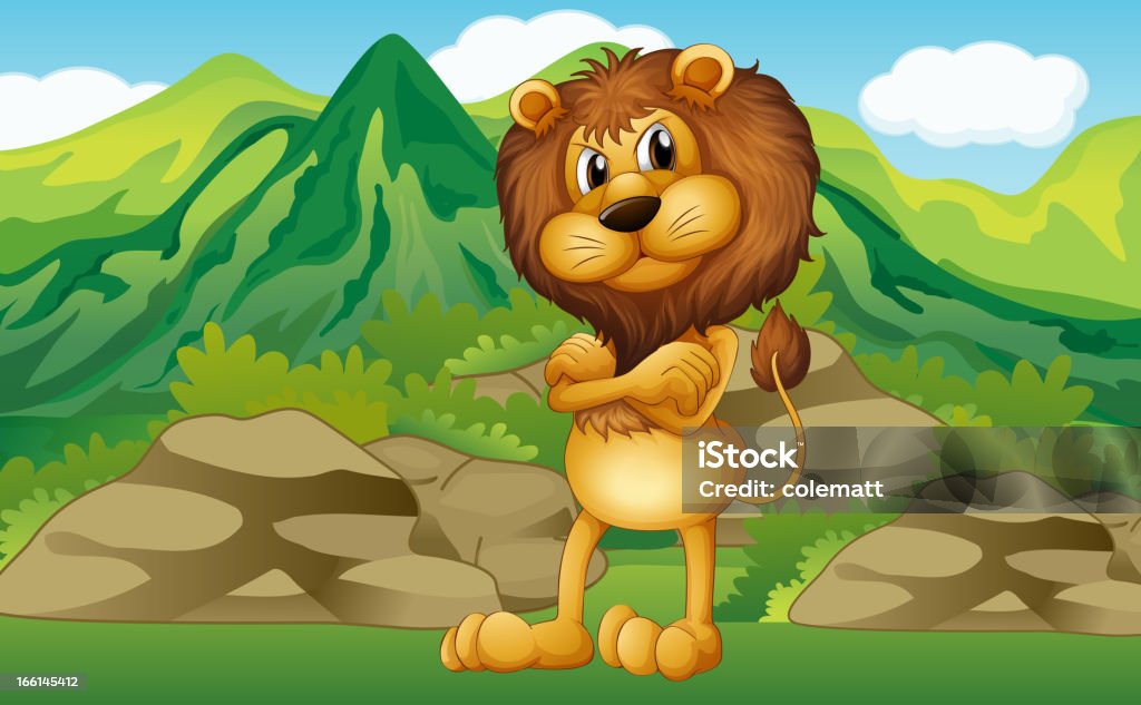 Lion con vista a las montañas en su espalda - arte vectorial de Abdomen libre de derechos