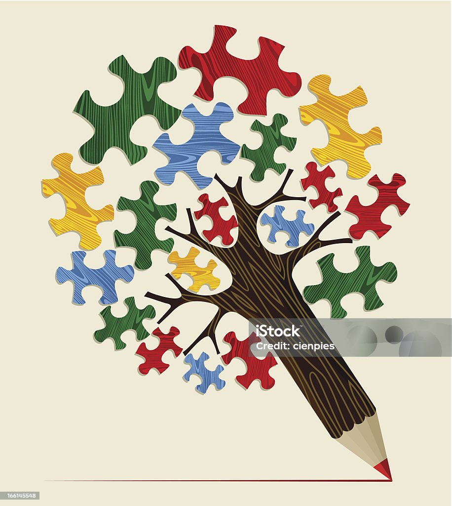 Jigsaw strategic concept tree Strategy puzzle piece concept pencil tree. Pencil stock vector