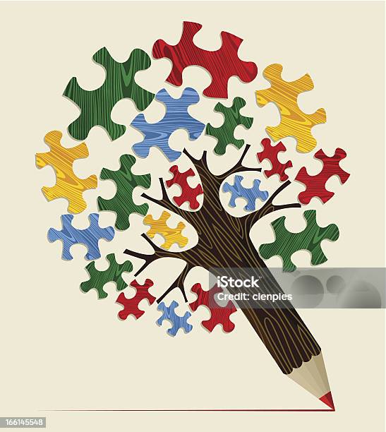 Jigsaw Strategic Concept Tree Stock Illustration - Download Image Now - Pencil, Tree, Jigsaw Piece