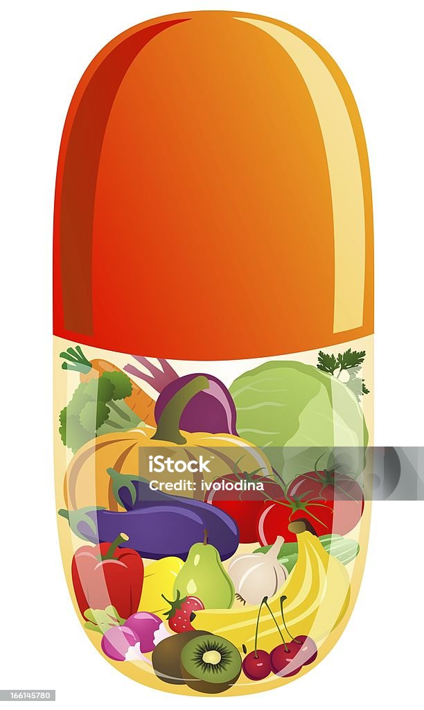 Produtos hortícolas e frutos em vitamina comprimidos - Royalty-free Abóbora-Menina - Cucúrbita Ilustração de stock