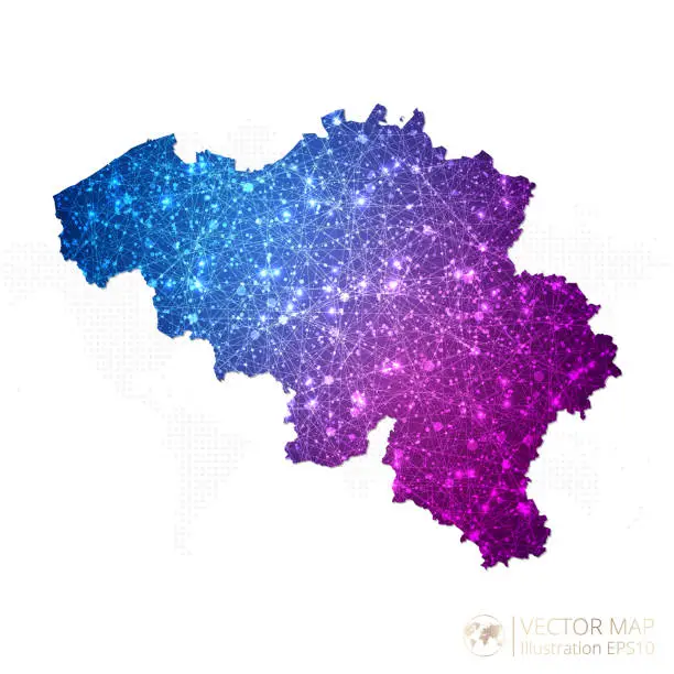 Vector illustration of Belgium map in geometric wireframe blue with purple polygonal style gradient graphic on white background