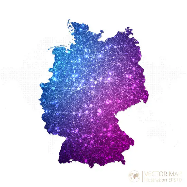 Vector illustration of Germany map in geometric wireframe blue with purple polygonal style gradient graphic on white background