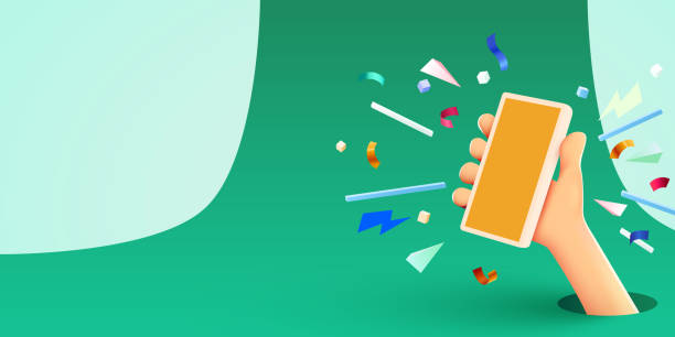 istock Cute cartoon hand holding mobile smart phone. Modern mockup. 1661460414