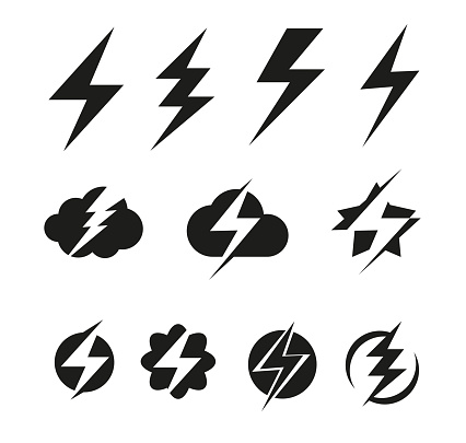 Lightning bolt icon set