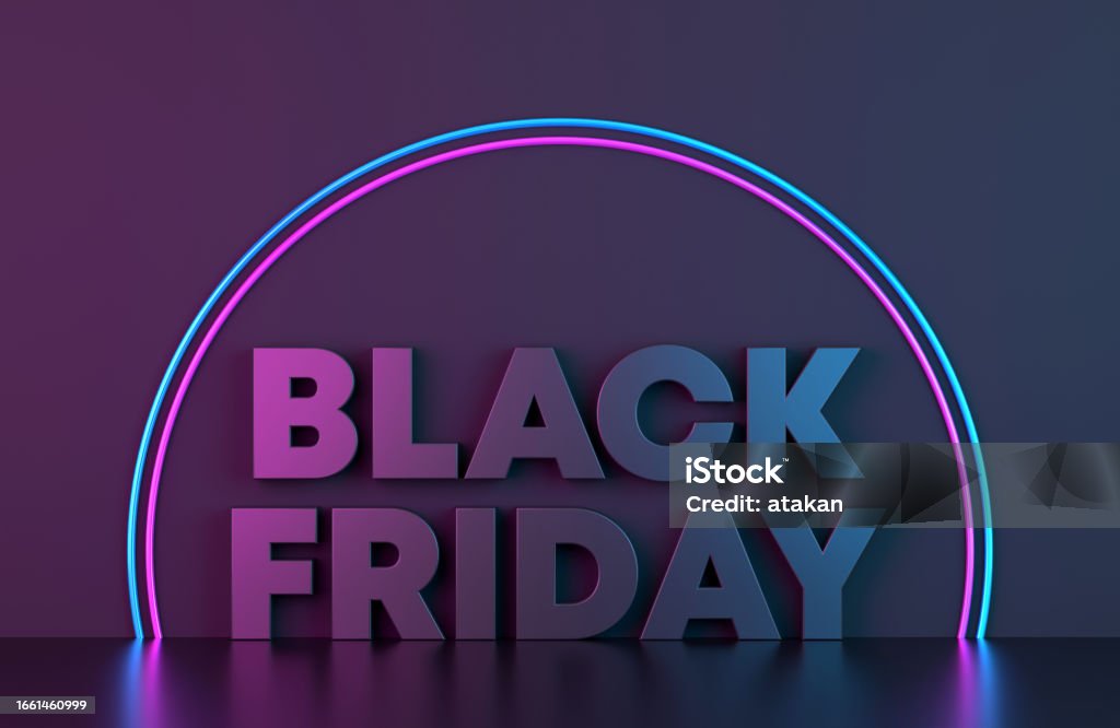 Black Friday Text With Neon Lights Black Friday Text With Neon Lights. Sale and communication concept. Black Friday - Shopping Event Stock Photo