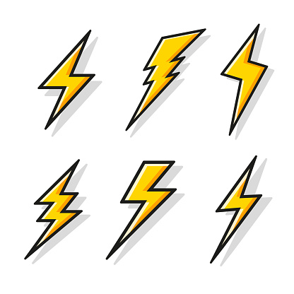 Lightning bolt icon set. Thunderbolt, lightning strike. Modern flat style