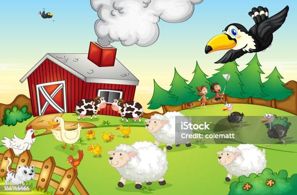Farm Scene Stock Illustration - Download Image Now - Adult, Animal, Baby Chicken