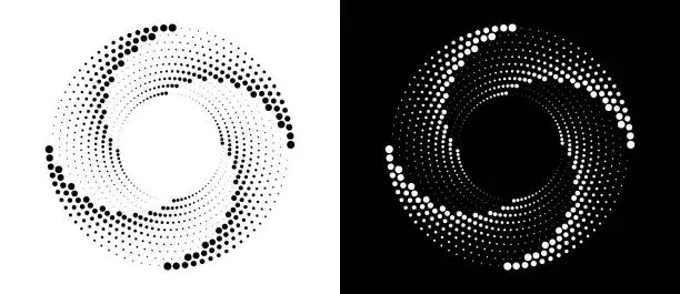 Vector illustration of Modern abstract background. Halftone dots in circle form. Round logo. Vector dotted frame. Design element or icon.