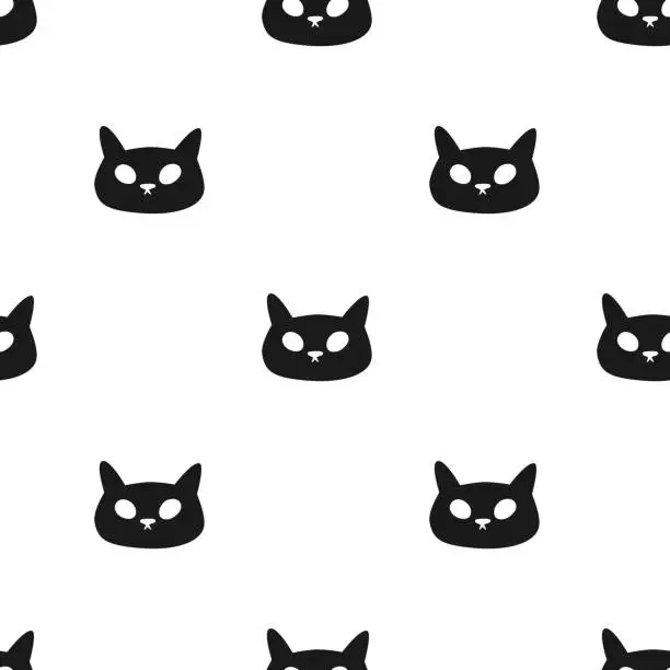 Vector illustration of Seamless pattern with little black cat