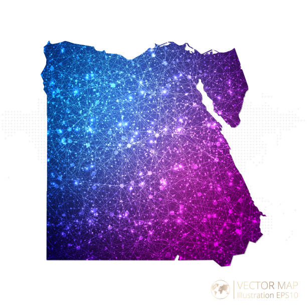ilustrações de stock, clip art, desenhos animados e ícones de egypt map in geometric wireframe blue with purple polygonal style gradient graphic on white background - map the future of civilization