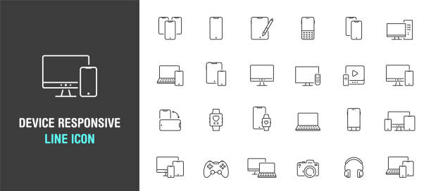 Simple set of device and responsive vector line icon. Isolated on white background Simple set of device and responsive vector line icon. Isolated on white background flexible adaptable stock illustrations