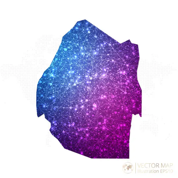 Vector illustration of Eswatini or Swaziland map in geometric wireframe blue with purple polygonal style gradient graphic on white background