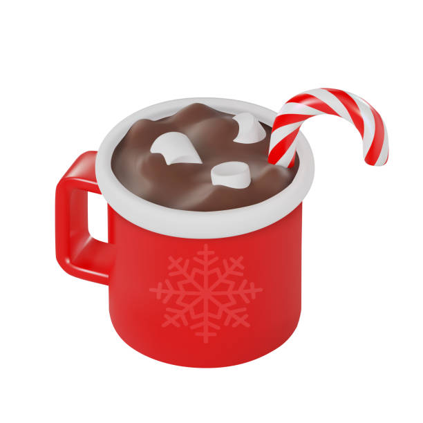 istock render of a red mug with a snowflake. christmas drink. cocoa or hot chocolate with marshmallows and lollipop. Vector 3d illustration isolated on white background 1661476109