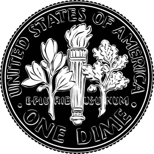 Vector illustration of United States dime coin reverse