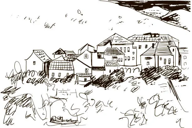 Vector illustration of Mostar Bosnia and Herzegovina line drawing sketch travel landmark illustration.