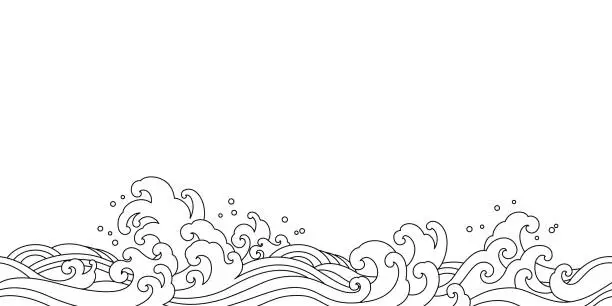 Vector illustration of japan ocean sea wave oriental style seamless pattern illustration