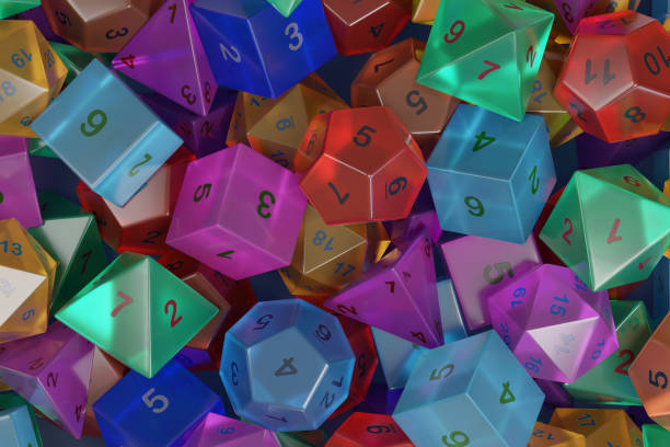 Dice in the shape of regular polyhedrons. Background. 3d illustration. Dice in the shape of regular polyhedrons. Background. 3d illustration. platonic solids stock pictures, royalty-free photos & images