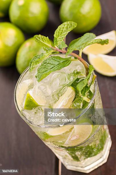 Mojito Cocktail On A Wooden Table Closeup Top View Stock Photo - Download Image Now