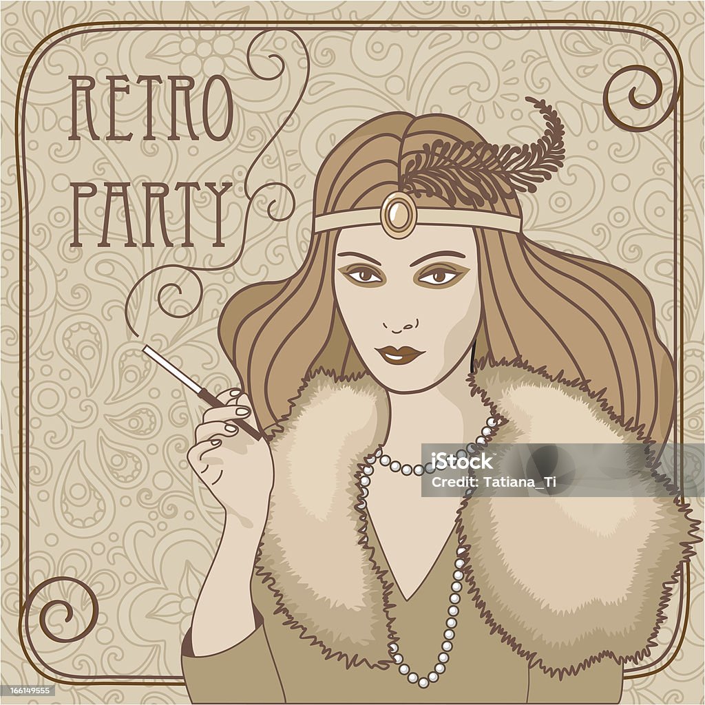 ardeco lady retro vector illustration of smoking  lady Flapper Style stock vector