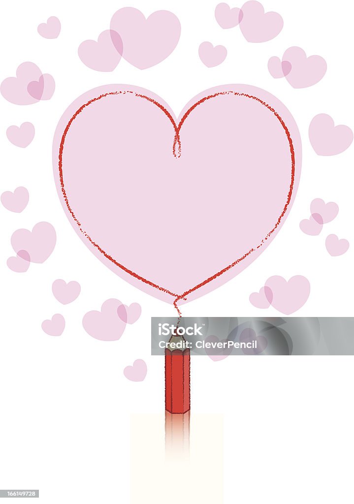 Dessin au crayon rouge coeur avec rembourrage et bordure rose - clipart vectoriel de Amour libre de droits