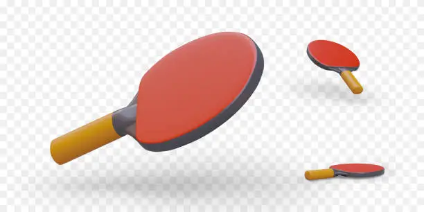 Vector illustration of 3D red racket for table tennis. Paddle for ping pong. Set of vector illustrations