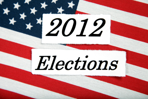 The words 2012 Elections sitting on the American flag